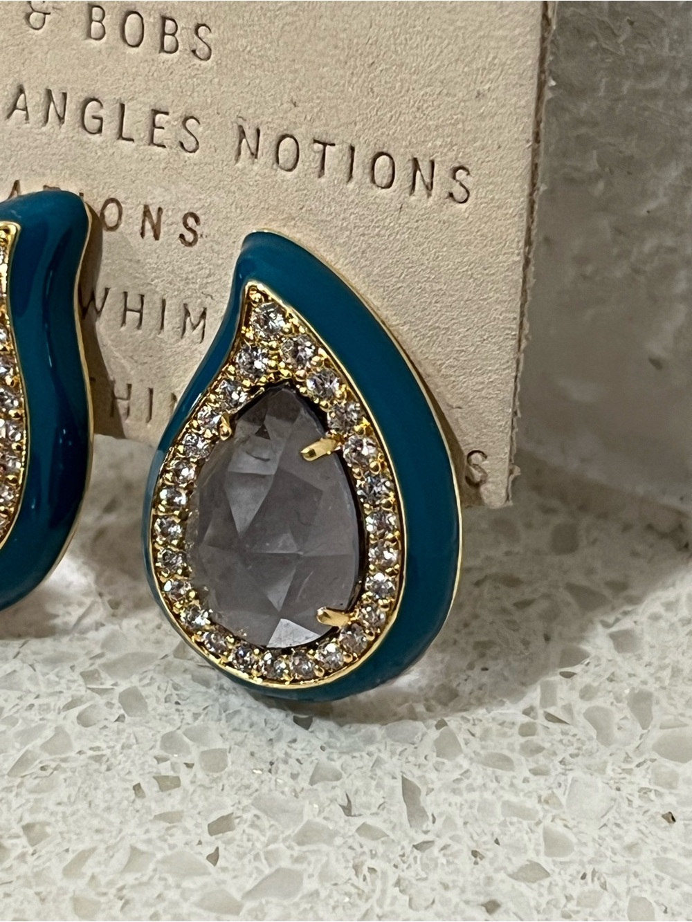Anthropologie Teardrop Crystal Studs with Teal Enamel and Gold Tone - Picture 2 of 4
